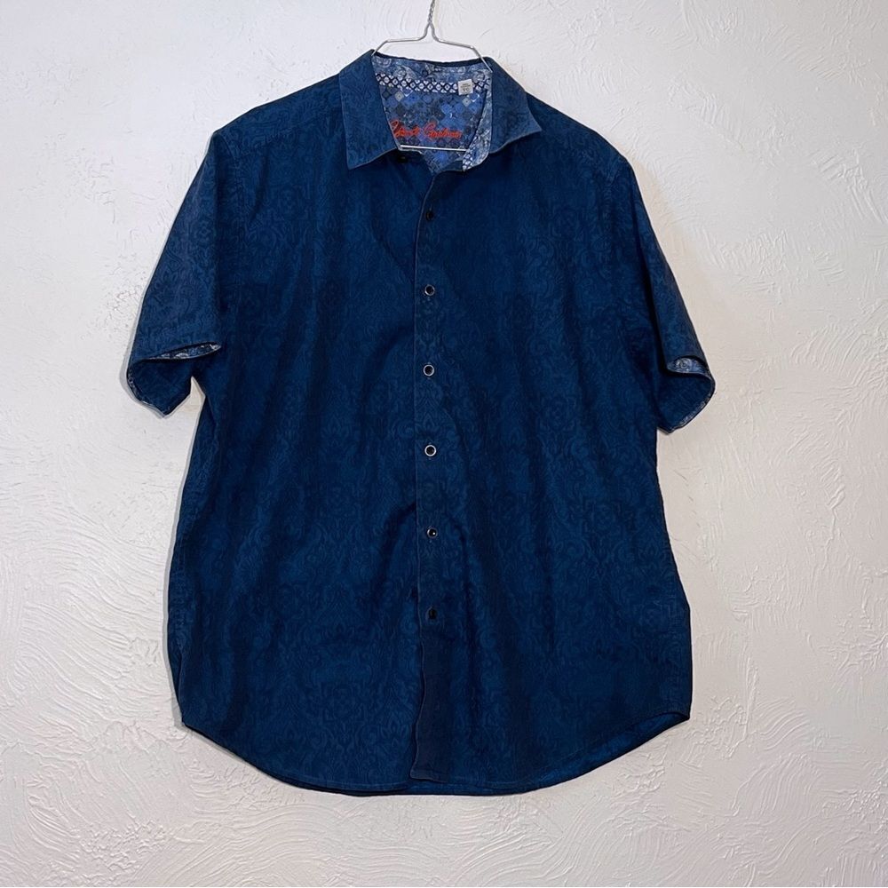 Robert Graham Blue PAISLEY Shirt Button Down Short Sleeve SZ XL